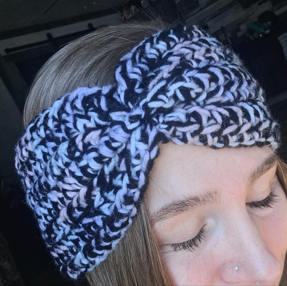 Handmade Black/Multicolor Ombre Crochet Bow Headband
